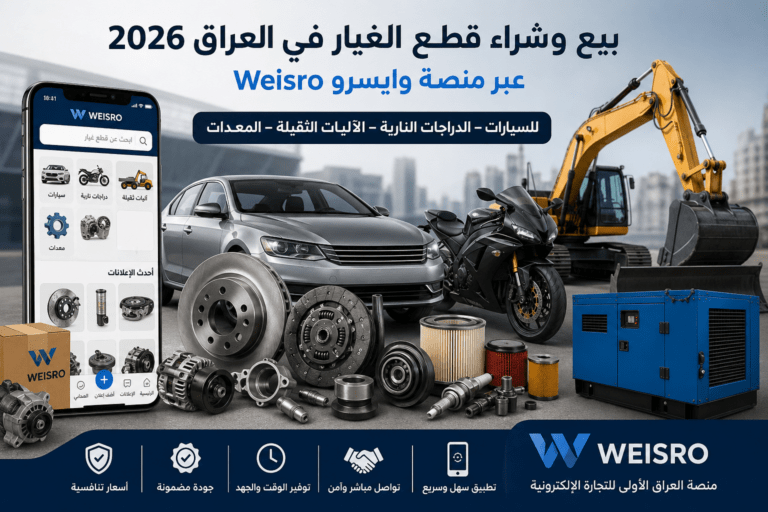 بيع وشراء قطع الغيار في العراق للسيارات والدراجات والآليات الثقيلة 2026 عبر منصة وايسرو