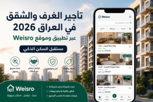 تأجير الغرف والشقق في العراق 2026 عبر تطبيق وايسرو Weisro مع عرض شقق حديثة وواجهة تطبيق إلكتروني للبحث عن السكن