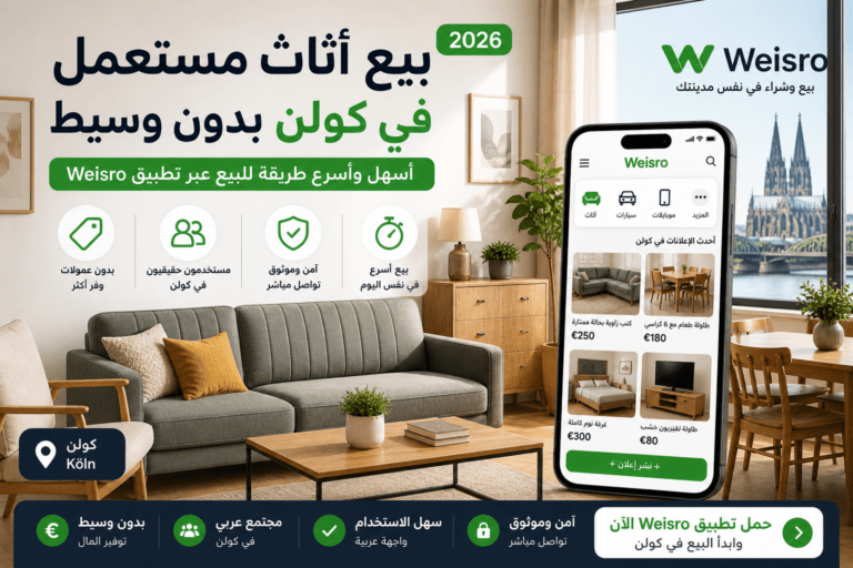 بيع أثاث مستعمل في كولن عبر تطبيقات البيع المحلية مثل وايسرو Weisro بسهولة وسرعة